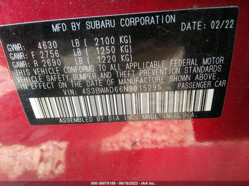 2022 SUBARU LEGACY PREMIUM - 4S3BWAD66N3015295