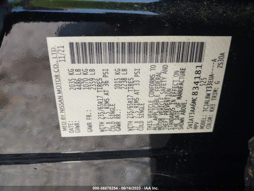 2021 NISSAN ROGUE S - 5N1AT3AA6MC834181