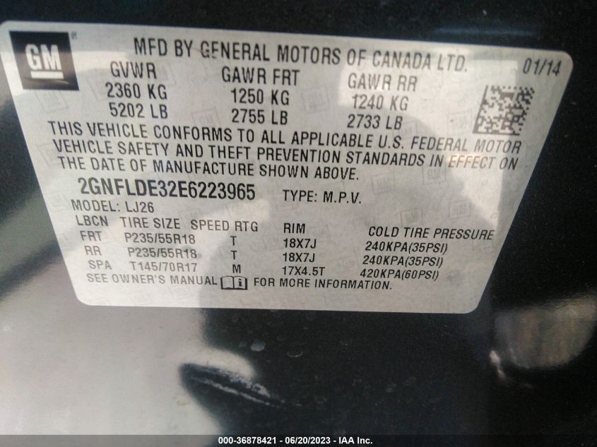 2014 CHEVROLET EQUINOX LTZ - 2GNFLDE32E6223965