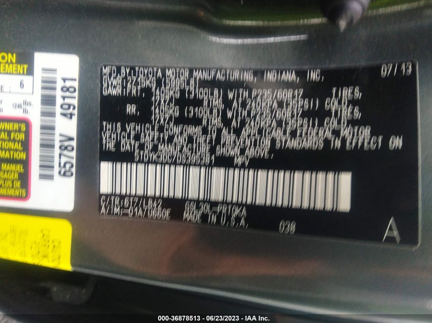 2013 TOYOTA SIENNA XLE AAS/XLE/LTD - 5TDYK3DC7DS395381