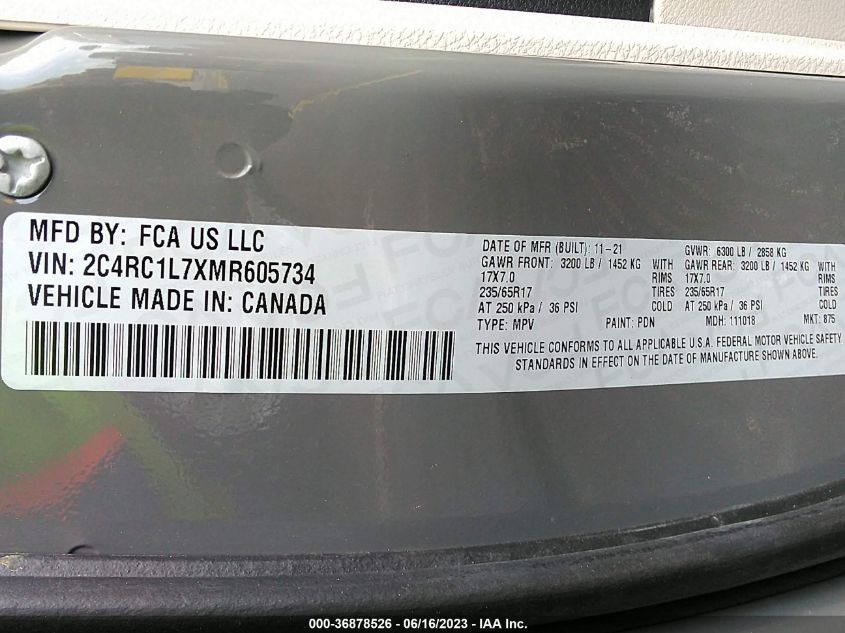 2021 CHRYSLER PACIFICA HYBRID TOURING L - 2C4RC1L7XMR605734