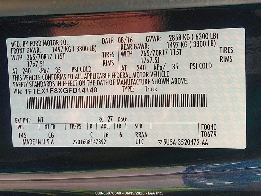 2016 FORD F-150 XL - 1FTEX1E8XGFD14140