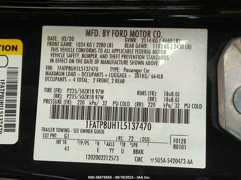 2020 FORD MUSTANG ECOBOOST - 1FATP8UH1L5137470