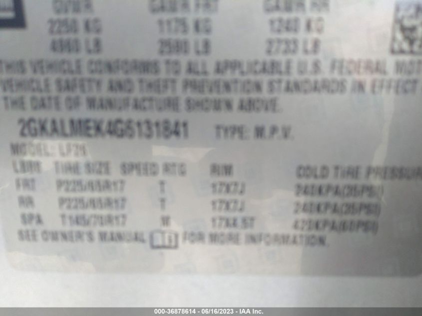 2016 GMC TERRAIN SLE - 2GKALMEK4G6131841