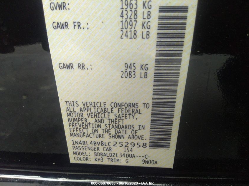 2020 NISSAN ALTIMA 2.5 S - 1N4BL4BV8LC252958