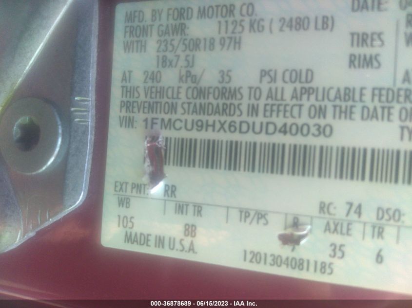 2013 FORD ESCAPE SEL - 1FMCU9HX6DUD40030