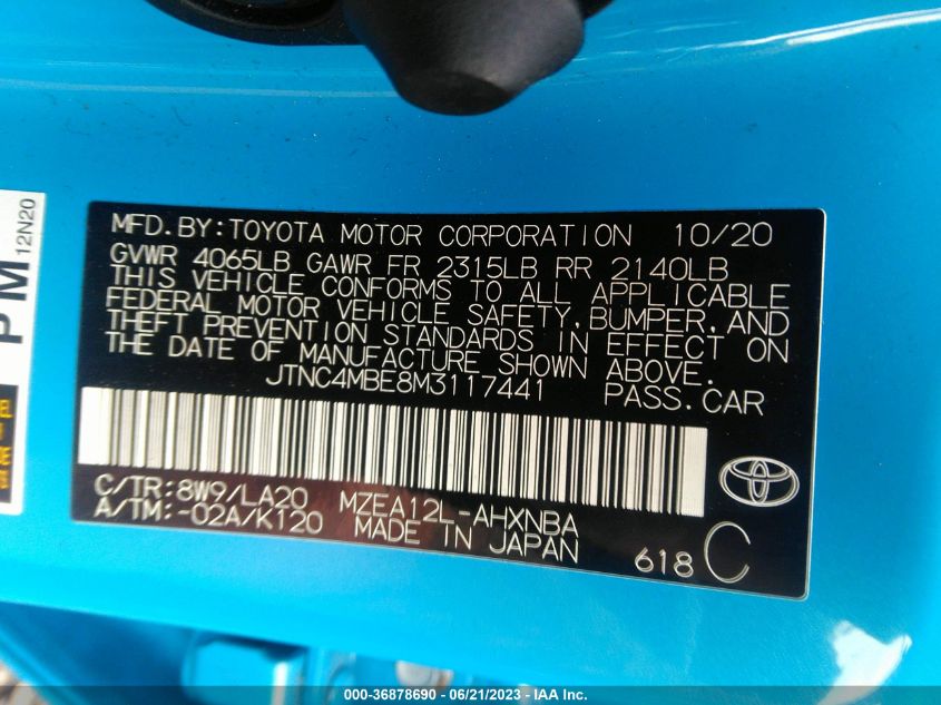 2021 TOYOTA COROLLA HATCHBACK XSE JTNC4MBE8M3117441