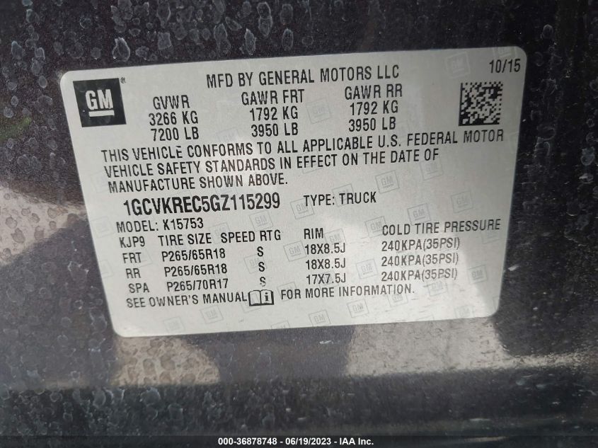 2016 CHEVROLET SILVERADO 1500 LT - 1GCVKREC5GZ115299