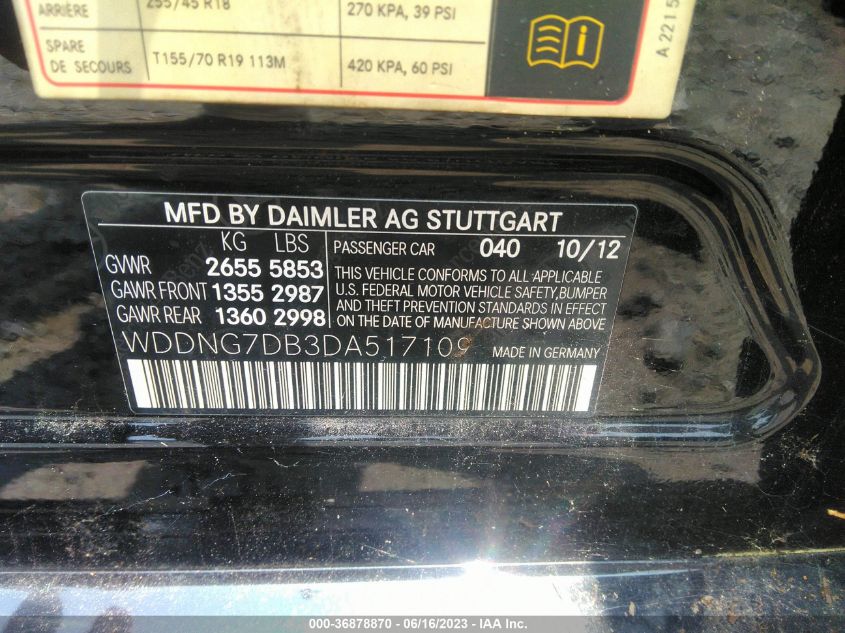 2013 MERCEDES-BENZ S-CLASS S 550 - WDDNG7DB3DA517109