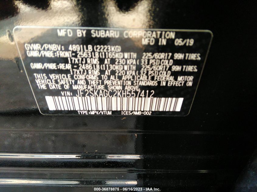 2019 SUBARU FORESTER PREMIUM - JF2SKAGC2KH557412