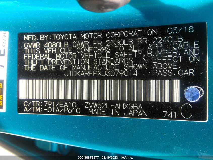 2018 TOYOTA PRIUS PRIME PLUS/PREMIUM/ADVANCED - JTDKARFPXJ3079014