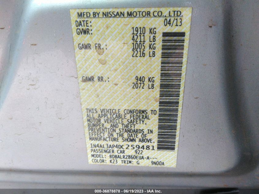 2013 NISSAN ALTIMA 2.5 S - 1N4AL3AP4DC259481