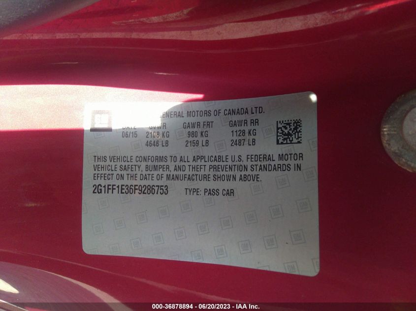 2015 CHEVROLET CAMARO LT - 2G1FF1E36F9286753