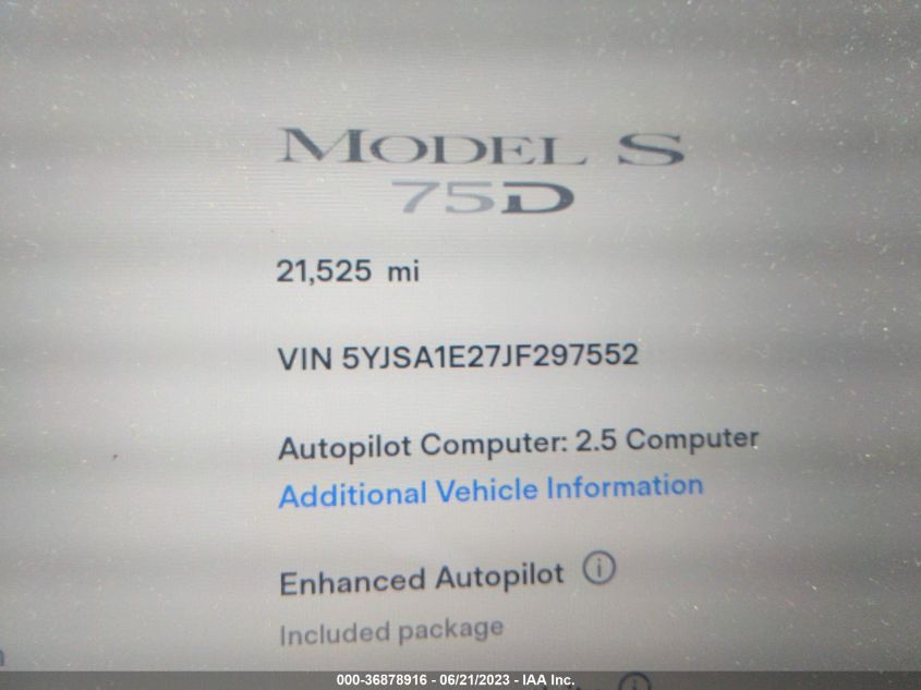 2018 TESLA MODEL S 75D/100D/P100D - 5YJSA1E27JF297552