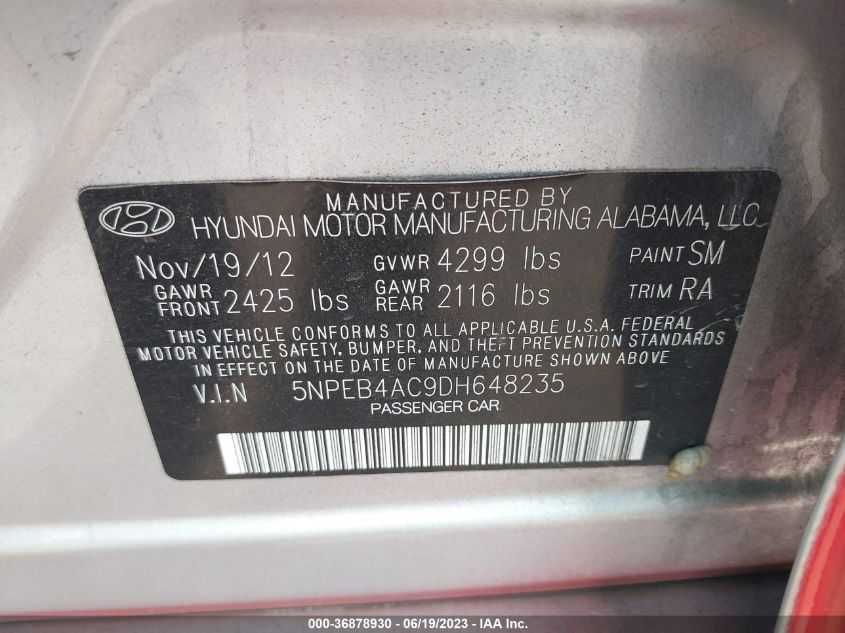 2013 HYUNDAI SONATA GLS - 5NPEB4AC9DH648235