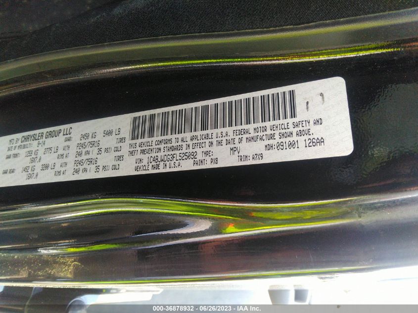 2015 JEEP WRANGLER UNLIMITED SPORT - 1C4BJWDG3FL525092