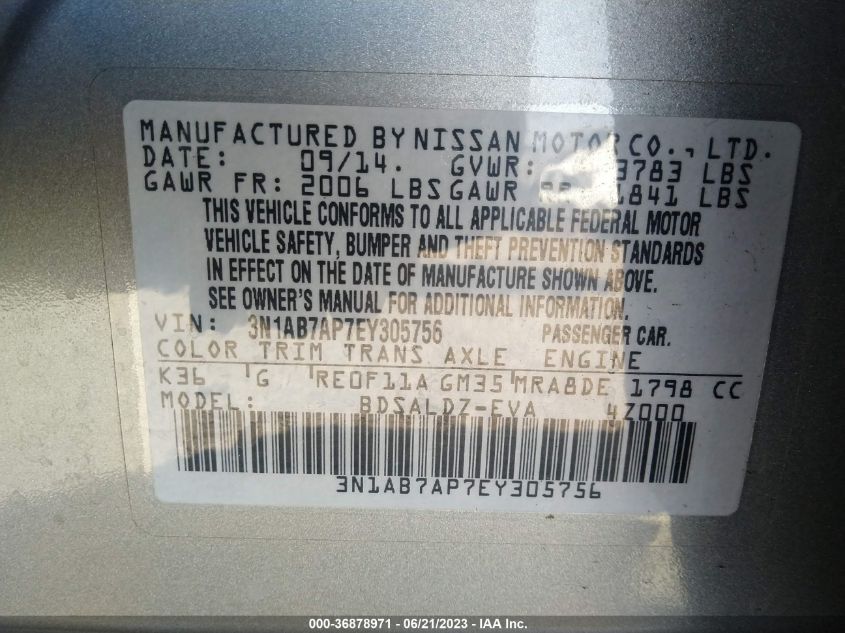 2014 NISSAN SENTRA SV - 3N1AB7AP7EY305756