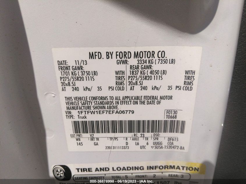2014 FORD F-150 XL/XLT/STX/FX4/LARIAT - 1FTFW1EF7EFA06779
