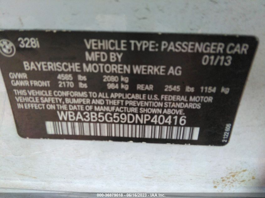 2013 BMW 3 SERIES 328I XDRIVE - WBA3B5G59DNP40416