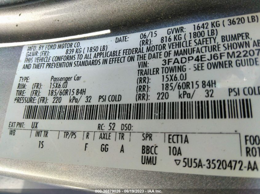 2015 FORD FIESTA SE - 3FADP4EJ6FM220793