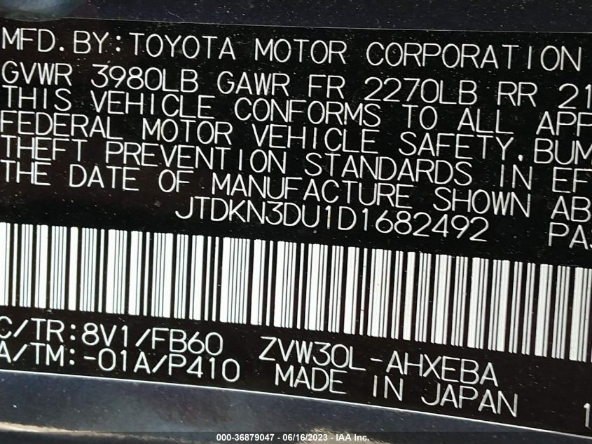 2013 TOYOTA PRIUS ONE/TWO/THREE/FOUR/FIVE - JTDKN3DU1D1682492