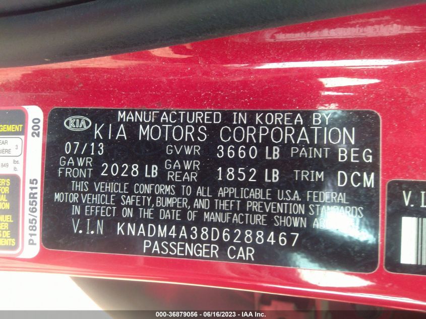 2013 KIA RIO LX - KNADM4A38D6288467