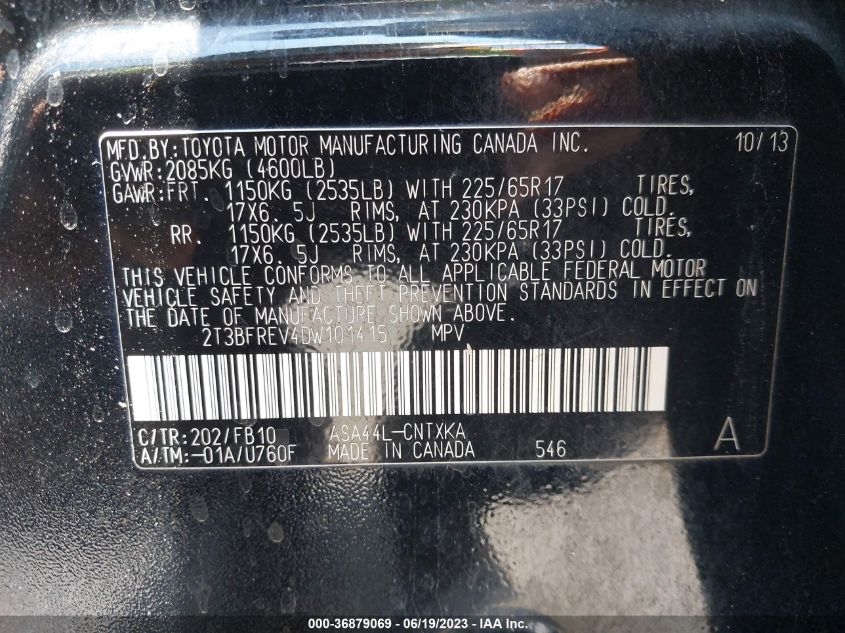 2013 TOYOTA RAV4 LE - 2T3BFREV4DW101415