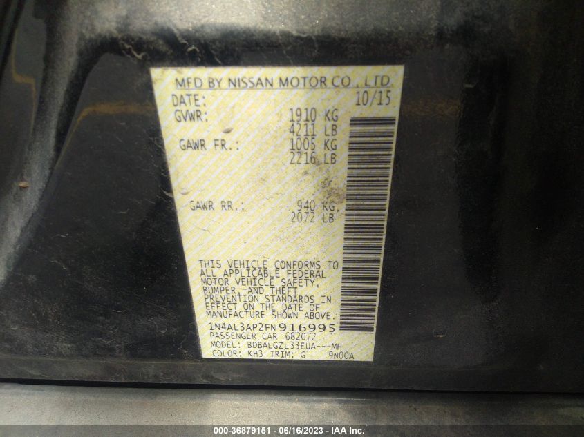 2015 NISSAN ALTIMA 2.5 S - 1N4AL3AP2FN916995
