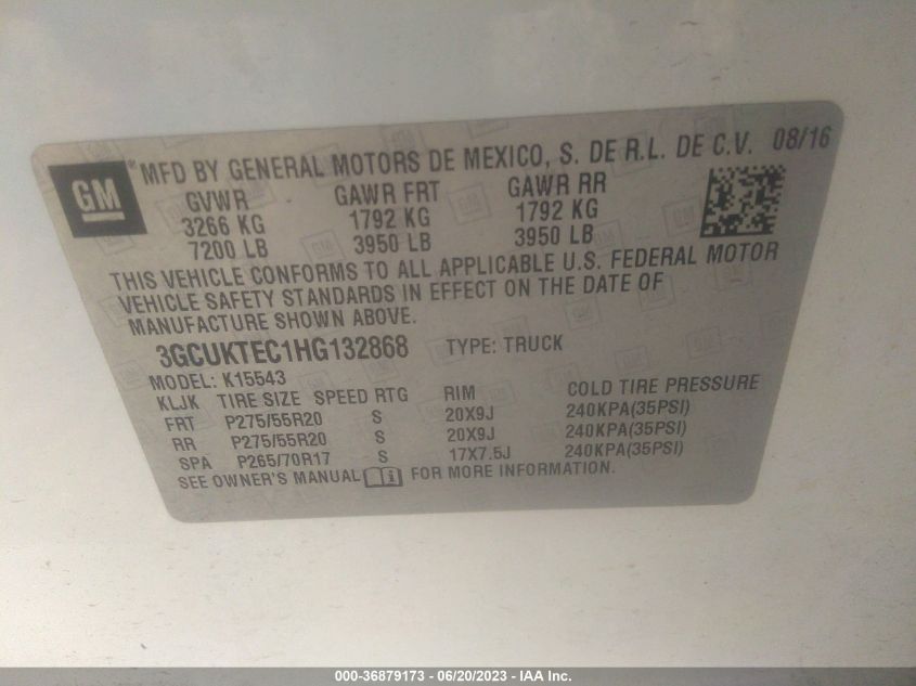 2017 CHEVROLET SILVERADO 1500 HIGH COUNTRY - 3GCUKTEC1HG132868