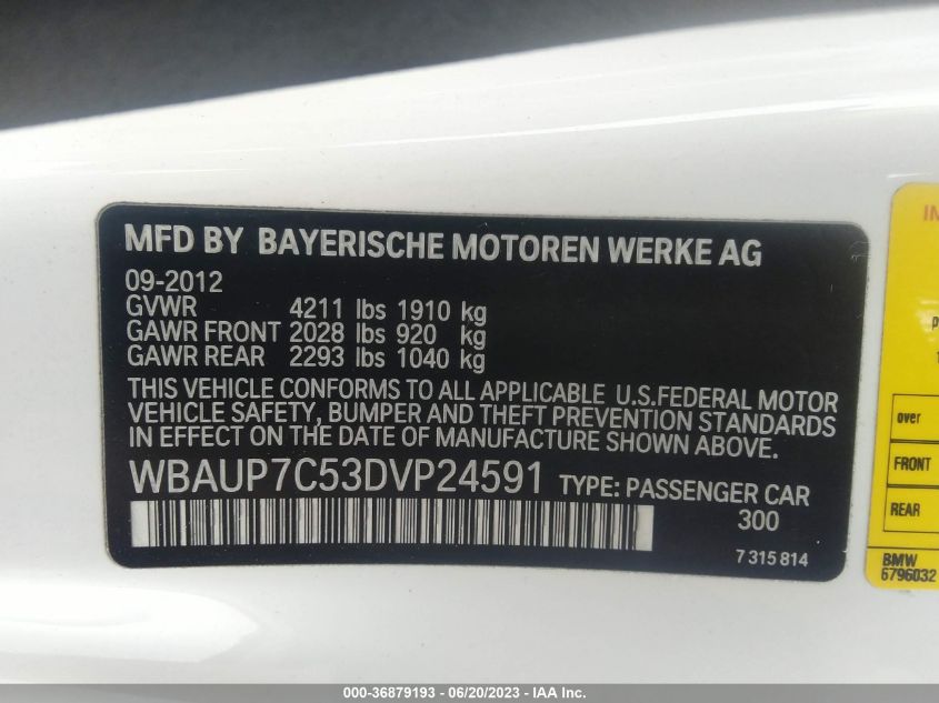 2013 BMW 1 SERIES 128I - WBAUP7C53DVP24591