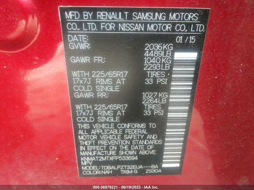2015 NISSAN ROGUE S - KNMAT2MTXFP533694