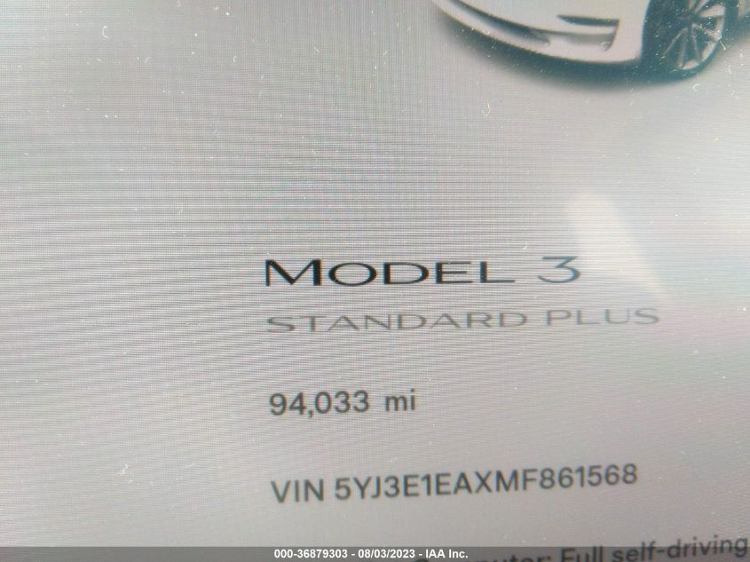 5YJ3E1EAXMF861568 Tesla Model 3 STANDARD RANGE PLUS 15