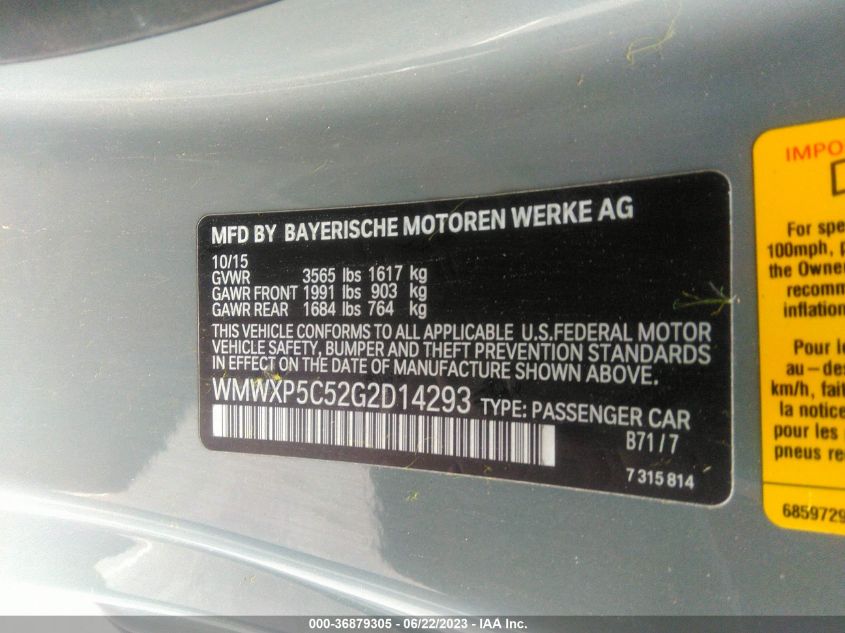 2016 MINI COOPER HARDTOP - WMWXP5C52G2D14293