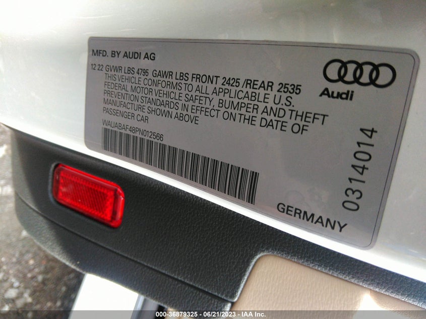 VIN WAUABAF48PN012566 2023 AUDI A4 SEDAN PREMIUM
