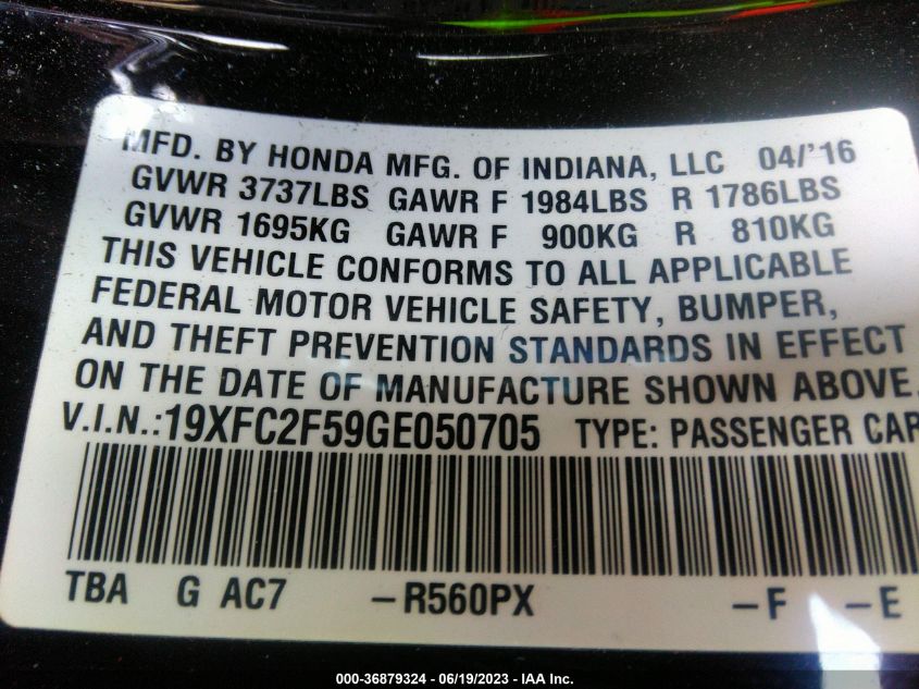2016 HONDA CIVIC SEDAN LX - 19XFC2F59GE050705