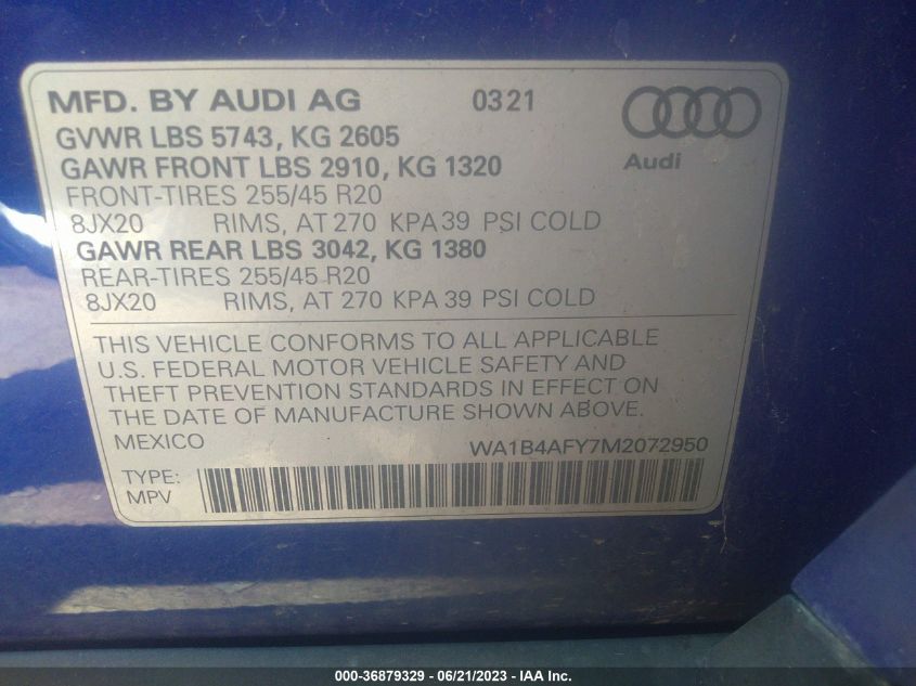 WA1B4AFY7M2072950 Audi SQ5 PREMIUM PLUS 9