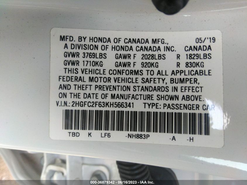 2019 HONDA CIVIC SEDAN LX - 2HGFC2F63KH566341