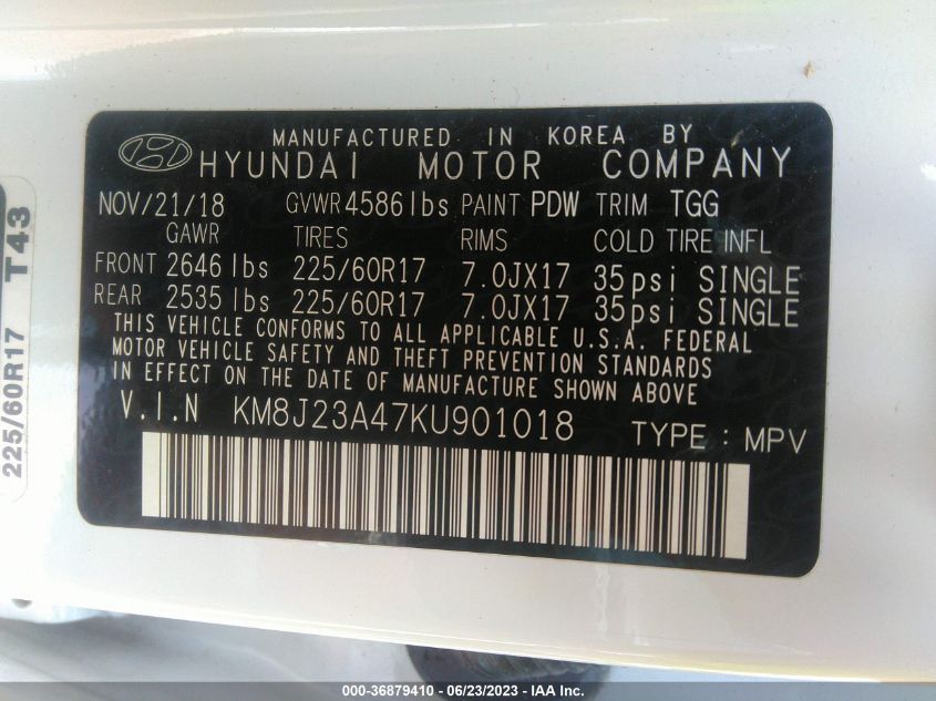 2019 HYUNDAI TUCSON SE - KM8J23A47KU901018