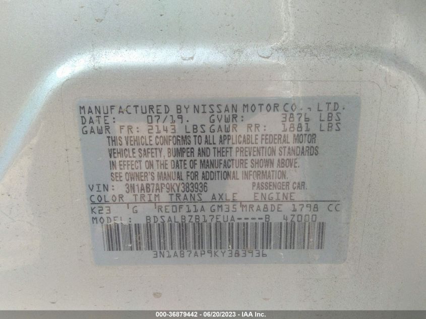 2019 NISSAN SENTRA S - 3N1AB7AP9KY383936