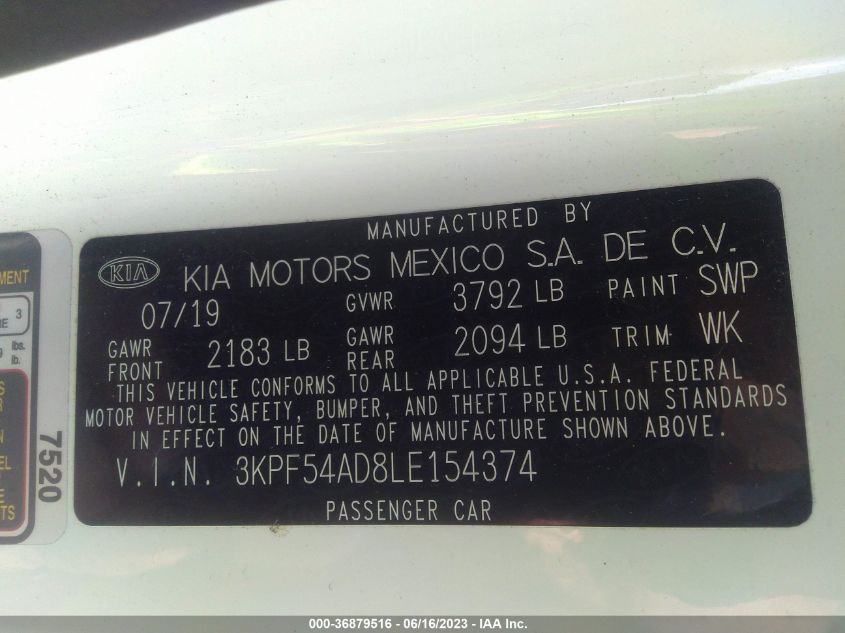 2020 KIA FORTE EX - 3KPF54AD8LE154374
