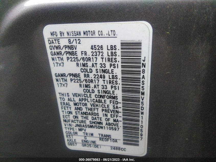 2013 NISSAN ROGUE SV - JN8AS5MV5DW110597