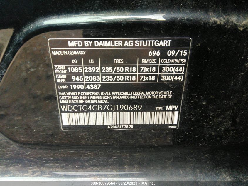 2016 MERCEDES-BENZ GLA GLA 250 - WDCTG4GB7GJ190689