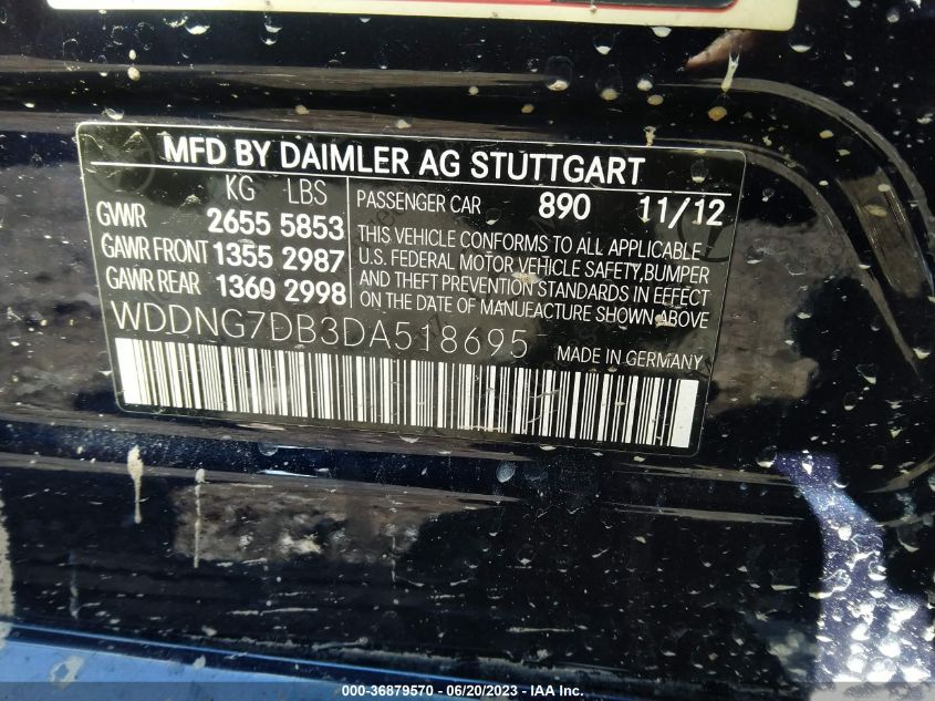 2013 MERCEDES-BENZ S-CLASS S 550 - WDDNG7DB3DA518695
