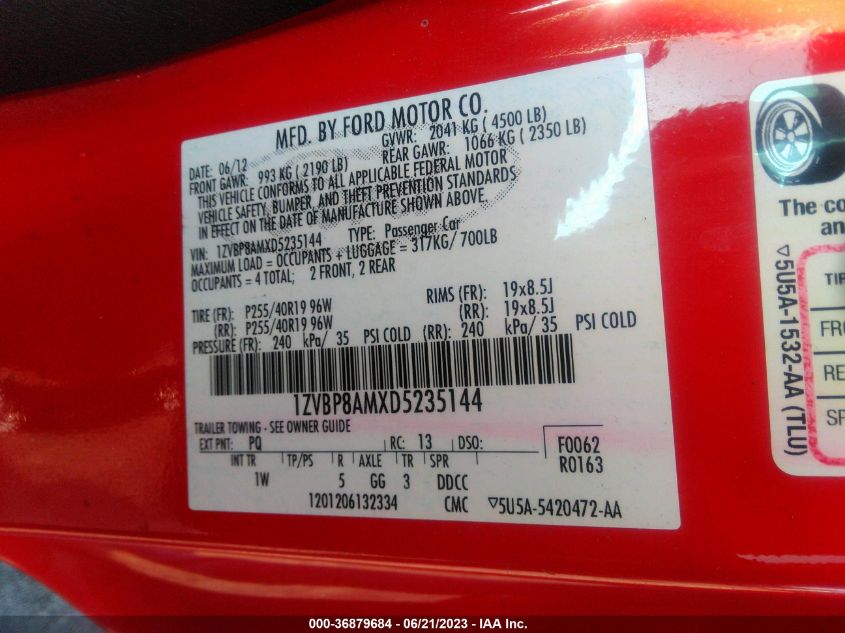 2013 FORD MUSTANG - 1ZVBP8AMXD5235144