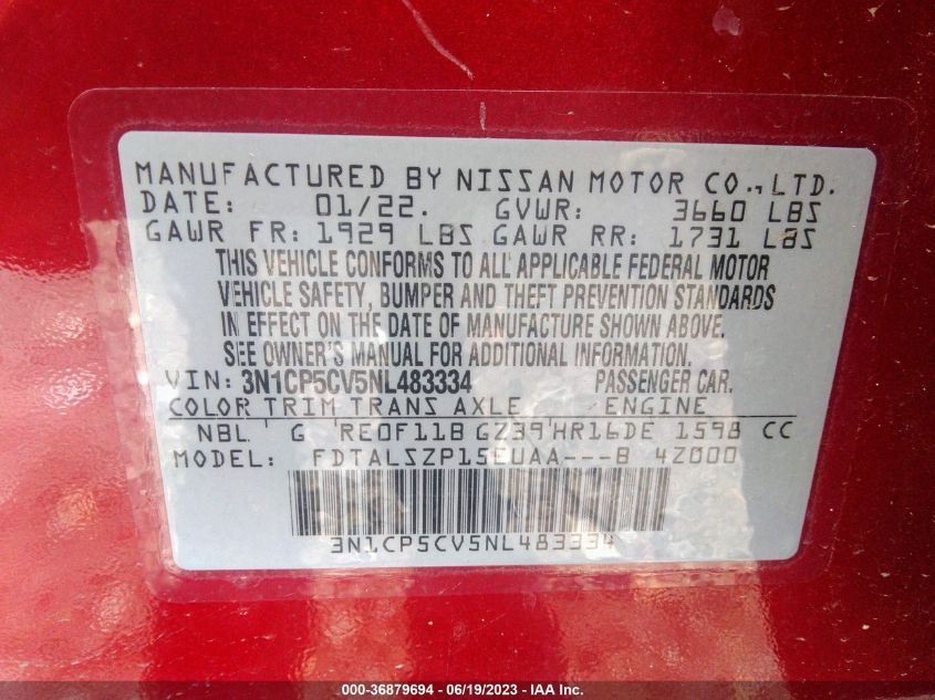2022 NISSAN KICKS SV - 3N1CP5CV5NL483334