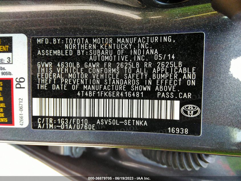 2014 TOYOTA CAMRY L/SE/LE/XLE - 4T4BF1FK6ER416481
