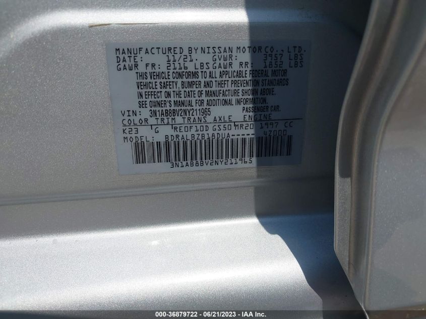 2022 NISSAN SENTRA S - 3N1AB8BV2NY211965