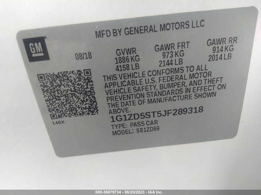 2018 CHEVROLET MALIBU LT - 1G1ZD5ST5JF289318