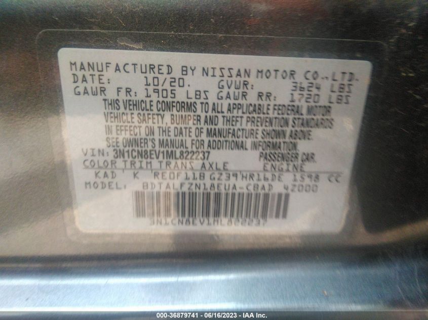 2021 NISSAN VERSA SV - 3N1CN8EV1ML822237