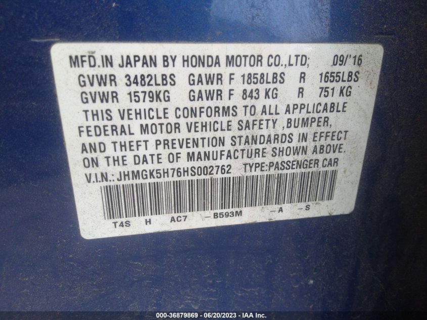 2017 HONDA FIT EX - JHMGK5H76HS002762